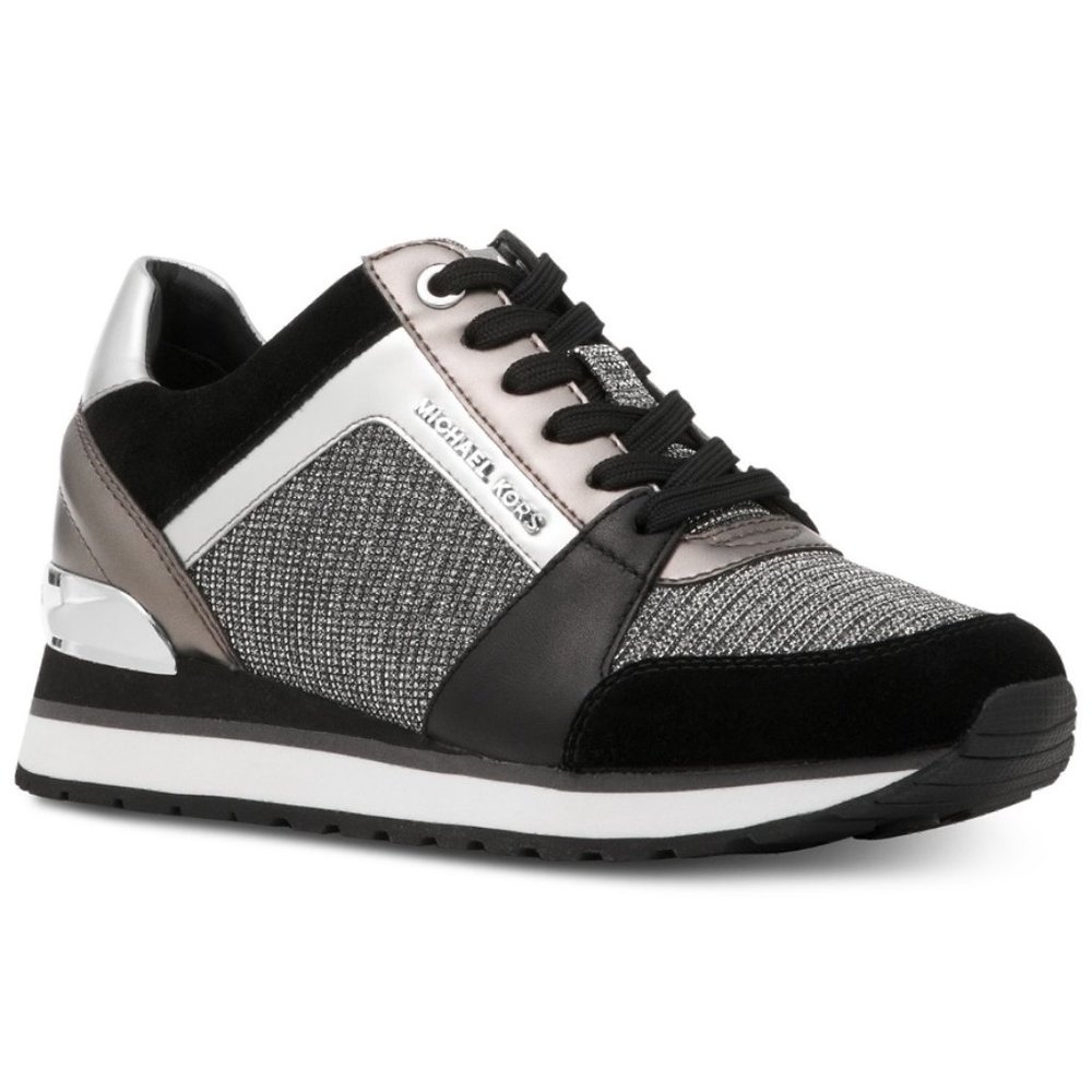 Michael Kors Billie trainer glitter chain mesh black/silver NWT
